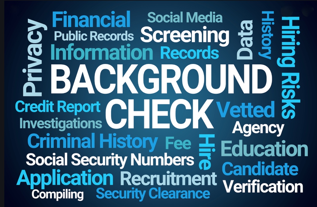 Background check word bubble with associated words