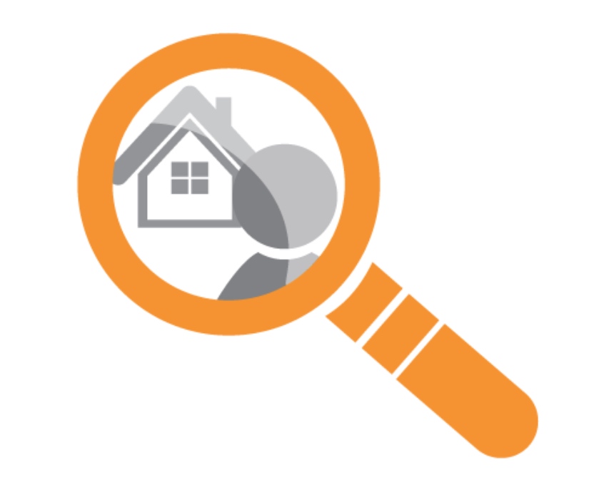 Home search icon with home and avatar in the magnifying glass